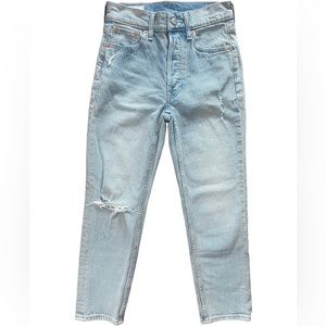 Gap High Rise Destructed Cheeky Straight Jeans Light Wash Size 24/00 Petite